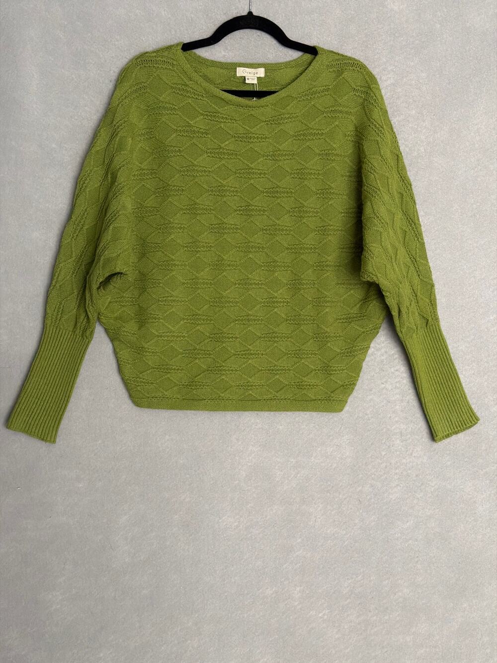 Greige Crew Neck Sweater Dolman Sleeve in Chartreuse Women's Medium NEW